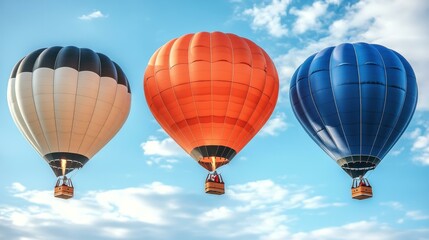 Naklejka premium Colorful hot air balloons Bright balloons soaring above landscape