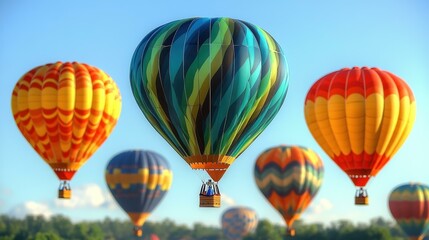 Obraz premium Colorful hot air balloons Bright balloons soaring above landscape