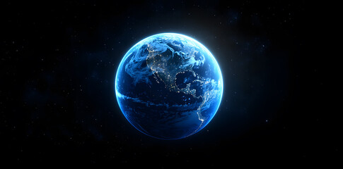 Fototapeta premium Planet Earth in Space with Glowing Atmosphere on Black Background – Global Environment and Space Exploration Concept