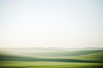 Obraz premium Gentle rolling hills covered in lush green grass, softly illumin
