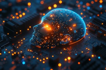 Obraz premium AI Head on Circuit Board