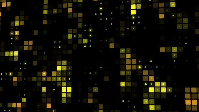 Fading and  of golden halftone  animation particles. Yellow vector  glow pattern with squares . Illustration with set of shining colorful gold  abstract.4K High Definition 