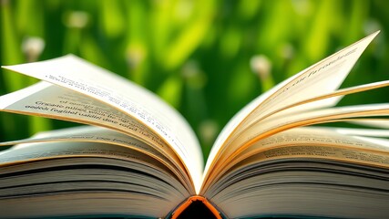 Fototapeta premium Macro Book Pages, Summer Green, Education, Reading, High Detail, Bright, Photorealistic