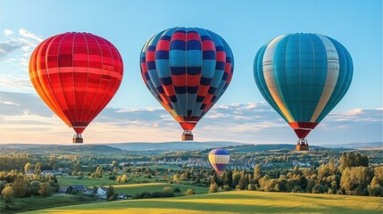 Colorful hot air balloons Bright balloons soaring above landscape