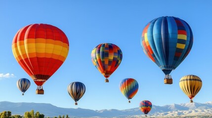 Colorful hot air balloons Bright balloons soaring above landscape