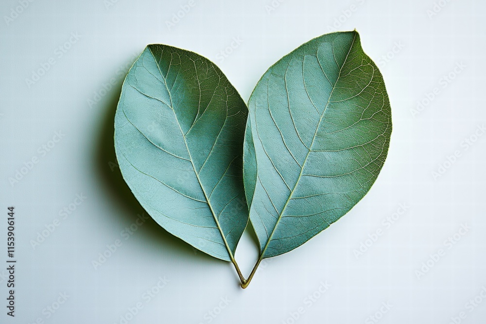 Wall mural Two Green Leaves Forming a Heart Shape