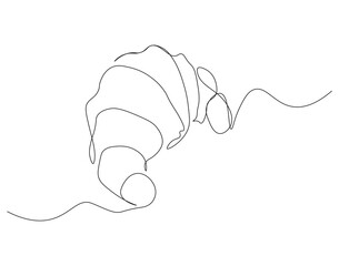 Continuous one line drawing of croissant. One line drawing illustration of croissant food. French food concept single line. Editable outline