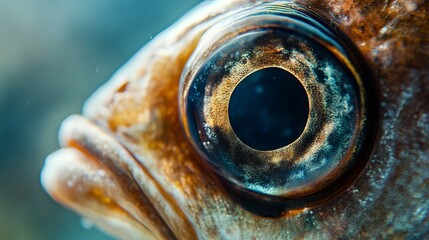 Close-Up of Underwater Fish Eye and Face, Hyper-Realistic, AI generated illustration