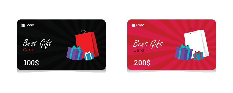 Loyalty card, incentive gift, redeem gift, gift card. Discount coupon. Flat vector illustration