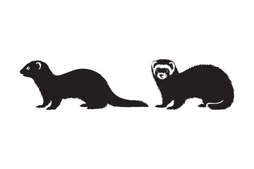Black Silhouette of Ferrets in Different Poses