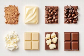 Chocolate Making Ingredients Cocoa Powder, Cocoa Butter, Milk Chocolate, Dark Chocolate, White Chocolate and Coffee Beans