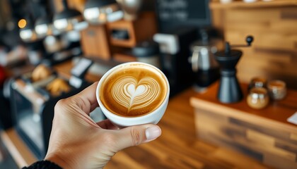 Latte Art: A Heart-Shaped Coffee in a Cozy Cafe