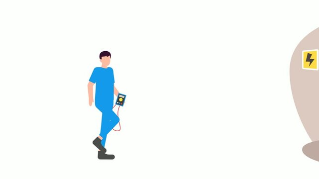 Electrician repairing machine control component animation, Engineer Fixing Power outage animated video, Electrician Profession Clip, Current Supply wiring Footage, Handyman Repairman  motion graphics