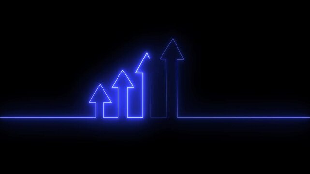 Glowing arrow rising line neon light financial business graph chart animation