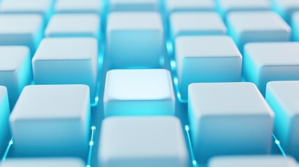 Obraz premium A close-up view of a backlit keyboard featuring blue illumination, highlighting one key among many.
