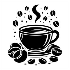Coffee cup and bean silhouette vector. Coffee cup and bean icons silhouette illustration