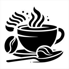 Coffee cup and bean silhouette vector. Coffee cup and bean icons silhouette illustration