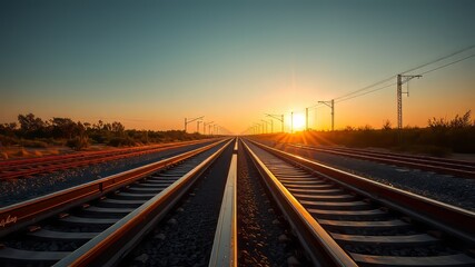 Fototapeta premium Stunning Railway Tracks - Sunrise/Sunset, Vibrant Colors, High Definition