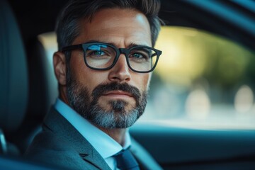 Confident Businessman in Car