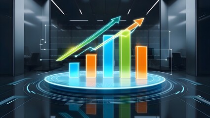 Holographic Sales Chart in High-Tech Office