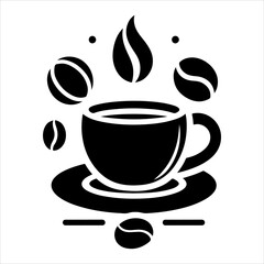 Coffee cup and bean silhouette vector. Coffee cup and bean icons silhouette illustration