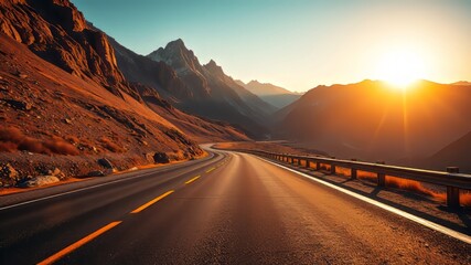 Sunrise Asphalt Highway Mountain Panoramic Landscape AI Art, Stunning Highway Scenery, Breathtaking Sunrise