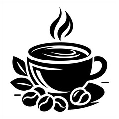 Coffee cup and bean silhouette vector. Coffee cup and bean icons silhouette illustration