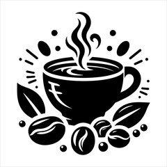 Coffee cup and bean silhouette vector. Coffee cup and bean icons silhouette illustration