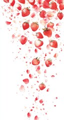 Fresh Strawberry Slices Falling Down on White Background. High-Resolution Digital Illustration with Detailed Vector Design.