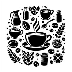 Coffee cup and bean silhouette vector. Coffee cup and bean icons silhouette illustration