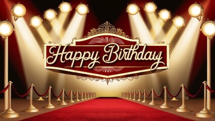 Happy Birthday Red Carpet Entrance with Spotlight