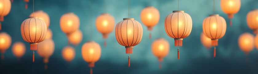 Obraz premium Floating lanterns illuminate night sky, creating magical atmosphere