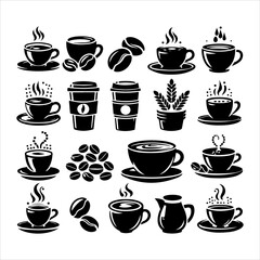 Coffee cup and bean silhouette vector. Coffee cup and bean icons silhouette illustration