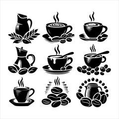 Coffee cup and bean silhouette vector. Coffee cup and bean icons silhouette illustration