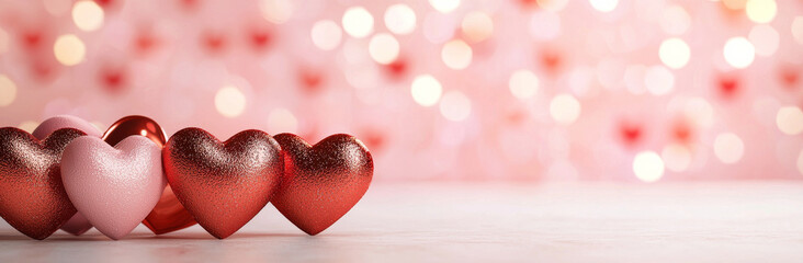 Obraz premium Colorful hearts on soft background create romantic atmosphere