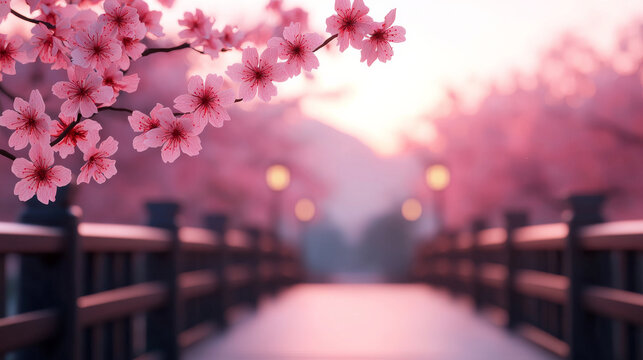 Blossoming cherry trees create serene springtime scene with pink flowers