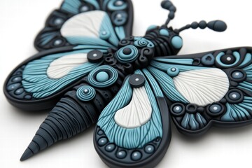 Fototapeta premium Intricate Blue and Black Polymer Clay Butterfly Brooch