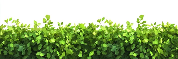 Vibrant Green Hedge Wall with Lush Foliage Isolated on White, Perfect for Landscaping and Garden Design Ideas