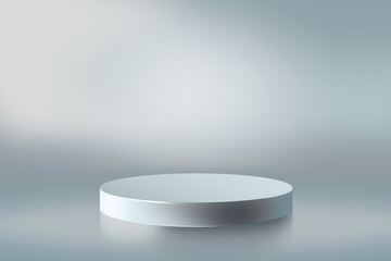 Minimalist 3D Podium with a Soft Gradient Background in Light Gray and Blue Tones for Product Display and Branding.