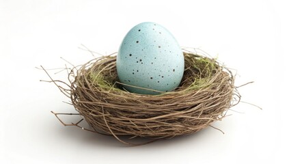 Obraz premium Blue Robin Egg Nestled in Natural Nest with Twigs and Grass