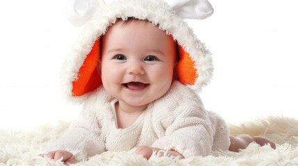 Happy baby in cute animal costume.