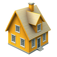 Yellow wooden house with chimney and transparent background representing housing and real estate