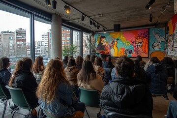Young Adults Attentively Listening to a Presentation in a Modern Loft Space