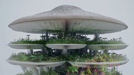 double exposure image of a mushroom cap overlaid with a vibrant field of wild herbs, symbolizing the rich nutritional benefits of superfoods like mushrooms. [Superfood]:[mushrooms] 