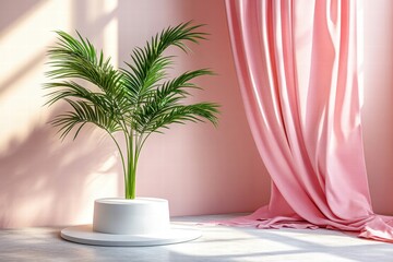 Obraz premium Minimalist Pink Room Interior with Palm Plant