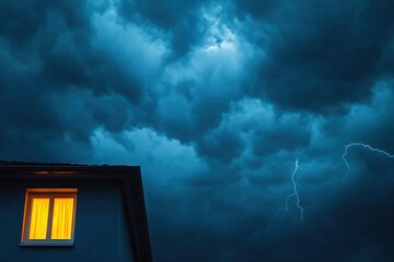 Illuminated Window During a Thunderstorm