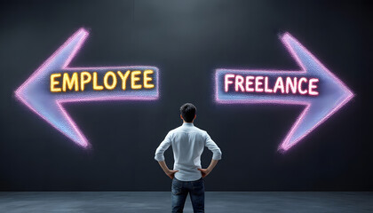 Employee vs Freelance, Decision-Making Concept with Chalkboard Arrows