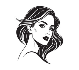 Set of stylized woman faces. Modern single line art. Woman beauty fashion concept, minimalistic style Black and white