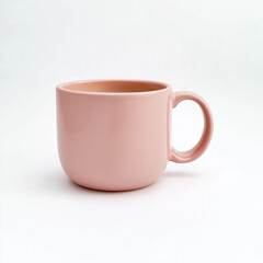 Pink ceramic mug standing on white background