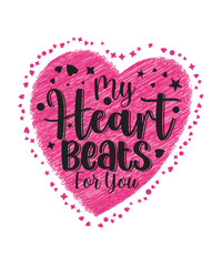 Valentine's Day Heart Design with "My Heart Beats for You" Romantic Typography